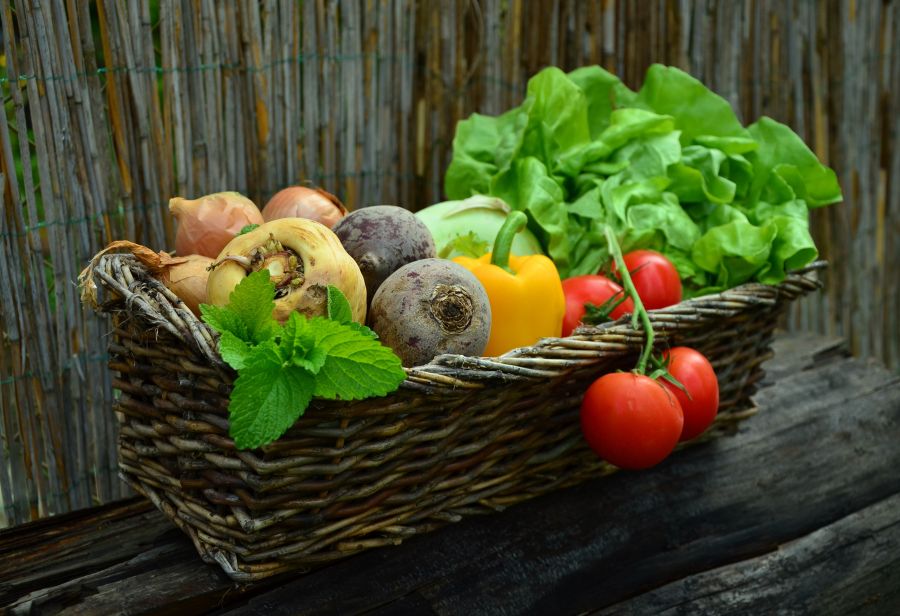 Zelenina zo záhradky v prútenom košíku