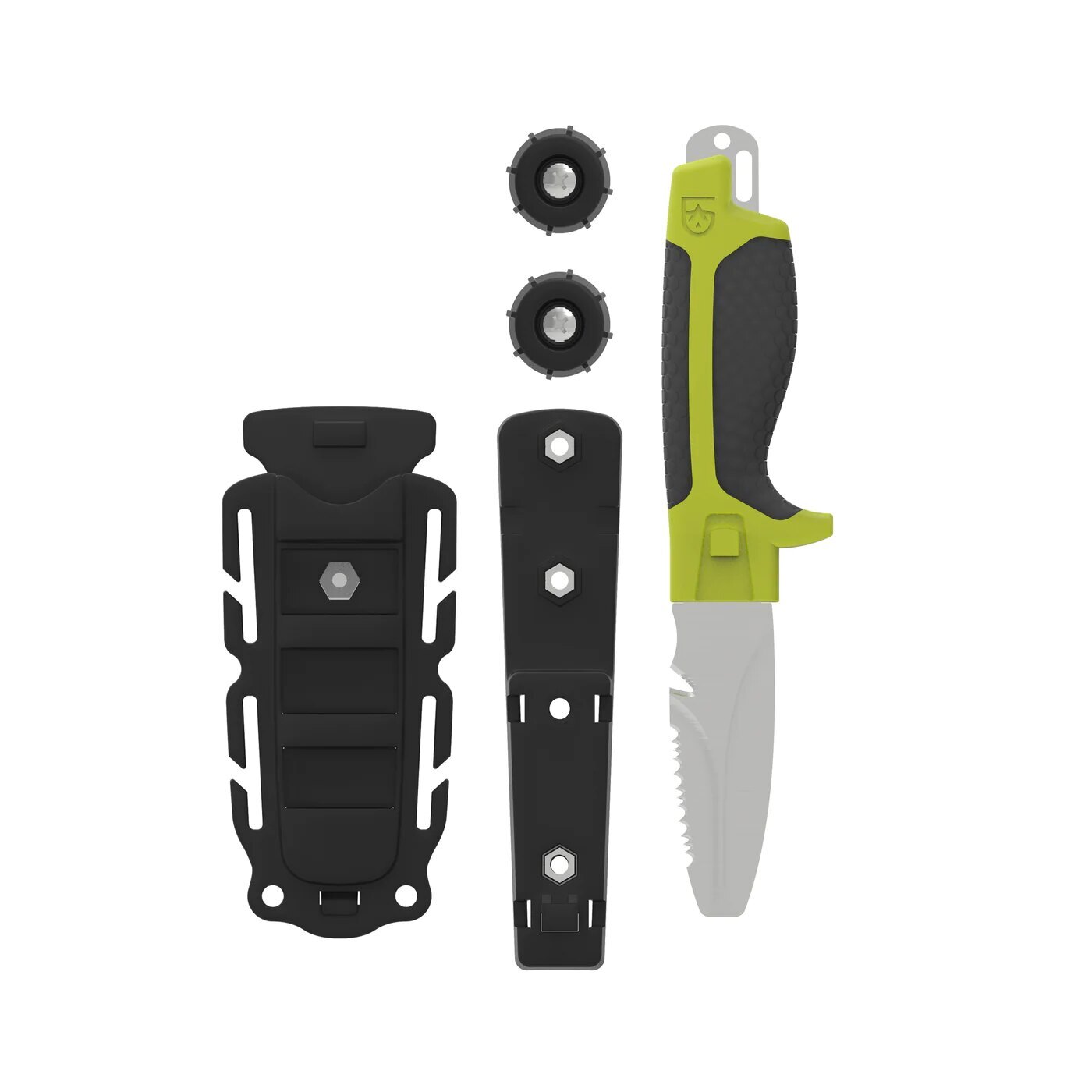 Potápačský nôž s pevnou čepeľou Tanu Dive Gear Aid® – Sivá čepeľ, Zelená svetlá (Farba: Zelená svetlá, Varianta: Sivá čepeľ)