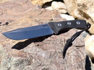 Nôž s pevnou čepeľou ANV® P400 - Satin, puzdro kožené