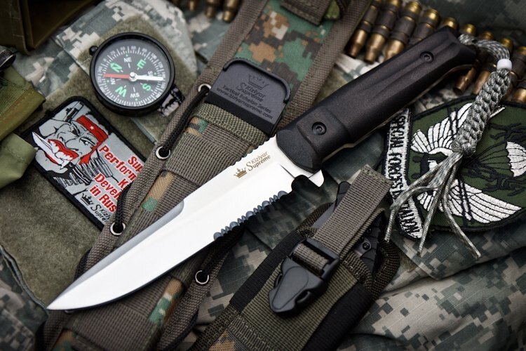 Nůž s pevnou čepelí KIZLYAR SUPREME® Alpha AUS 8 Serrated - černý